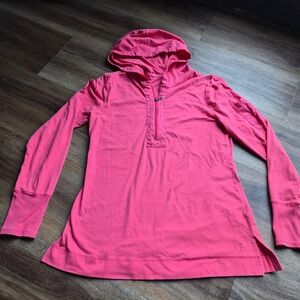 Danskin Now Womens Pink Quarter Zip Hoodie Thumbhole Athletic Top Large Gorpcore